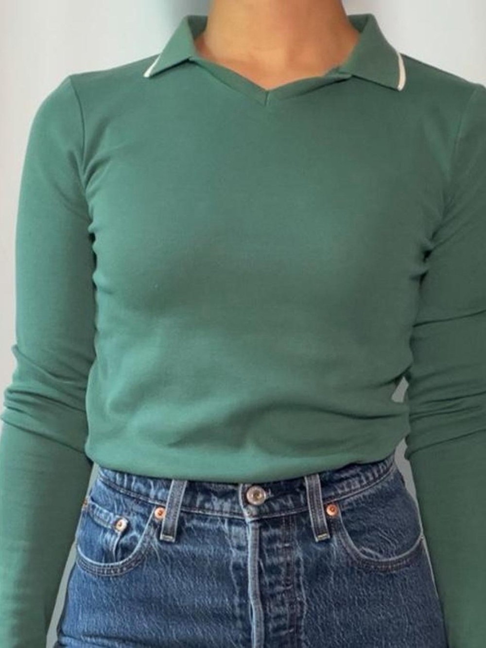 Green contrast collar polo top